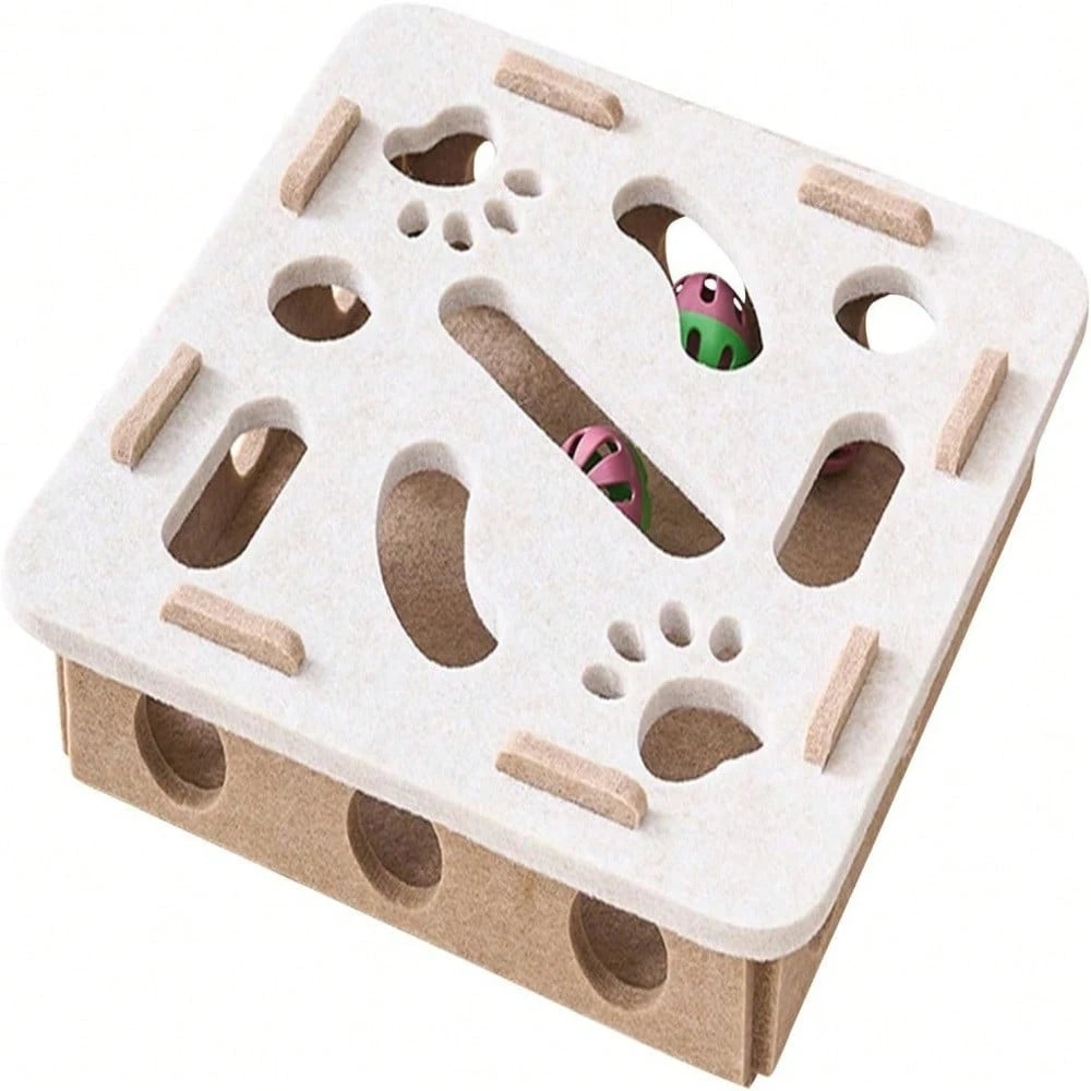 Interactive Cat Puzzle Toy Set with Maze Tunnel & Bell Balls (2 Pieces) | Durable Felt Indoor Cat Enrichment Toy | No Batteries Required