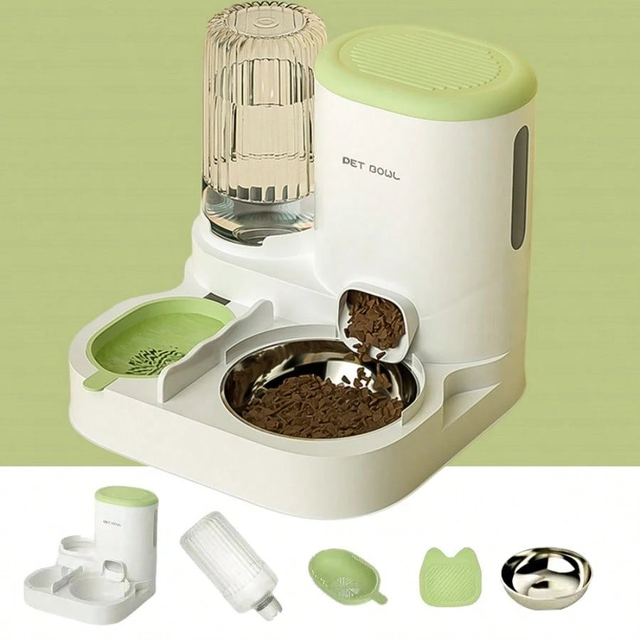 2-in-1 Automatic Cat Water Dispenser & Food Bowl Set | Detachable Washable Feeding Station for Indoor Cats