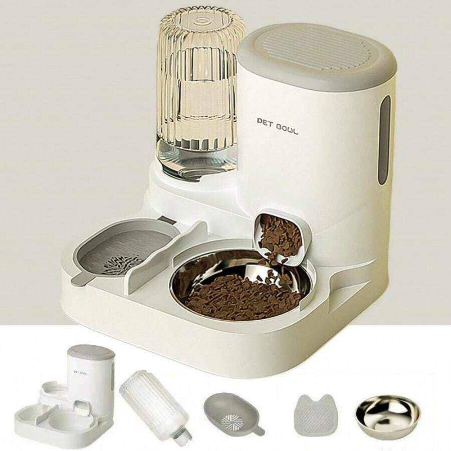 2-in-1 Automatic Cat Water Dispenser & Food Bowl Set | Detachable Washable Feeding Station for Indoor Cats