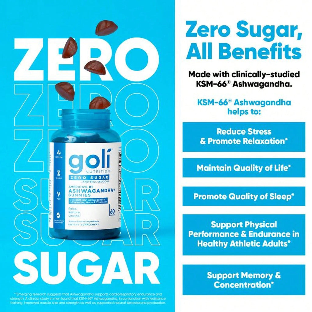 Goli 3-in-1 Zero Sugar Gut & Stress Gummies (ACV + Probiotics)