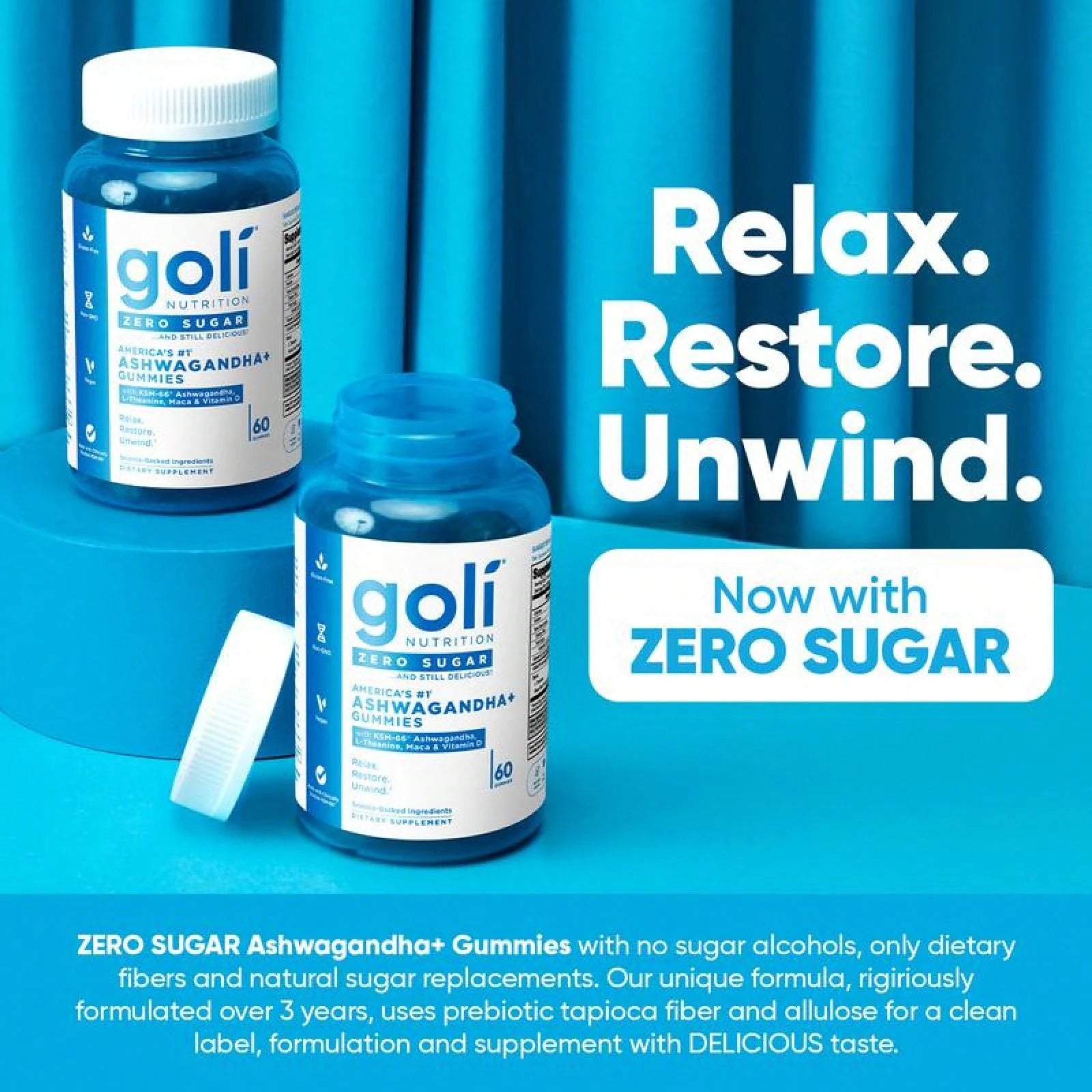 Goli 3-in-1 Zero Sugar Gut & Stress Gummies (ACV + Probiotics)