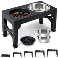 5-Level Adjustable Raised Dog Bowl Set with Slow Feeder & 2 Stainless Steel Bowls | Elevated Anti-Choke Feeding Station for Dogs & Cats of All Sizes