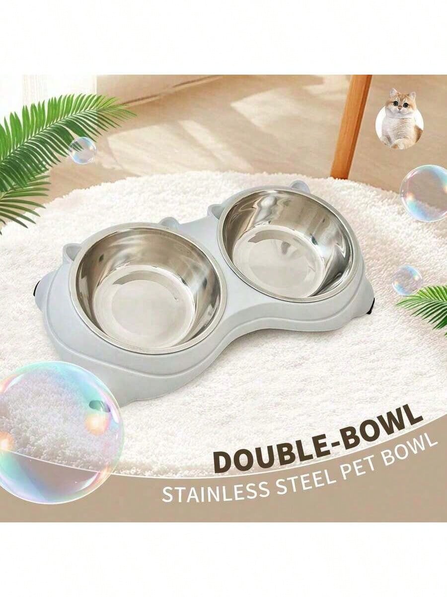 Double Stainless Steel Pet Bowl Set with Non-Slip Base | Easy-to-Clean Food & Water Feeding Bowls for Cats & Dogs | Indoor & Outdoor Use