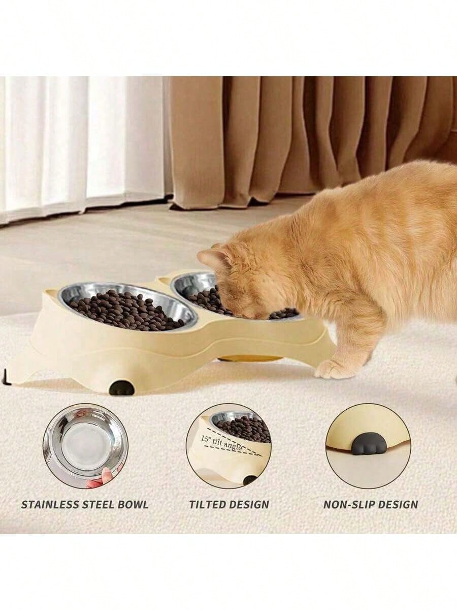 Double Stainless Steel Pet Bowl Set with Non-Slip Base | Easy-to-Clean Food & Water Feeding Bowls for Cats & Dogs | Indoor & Outdoor Use