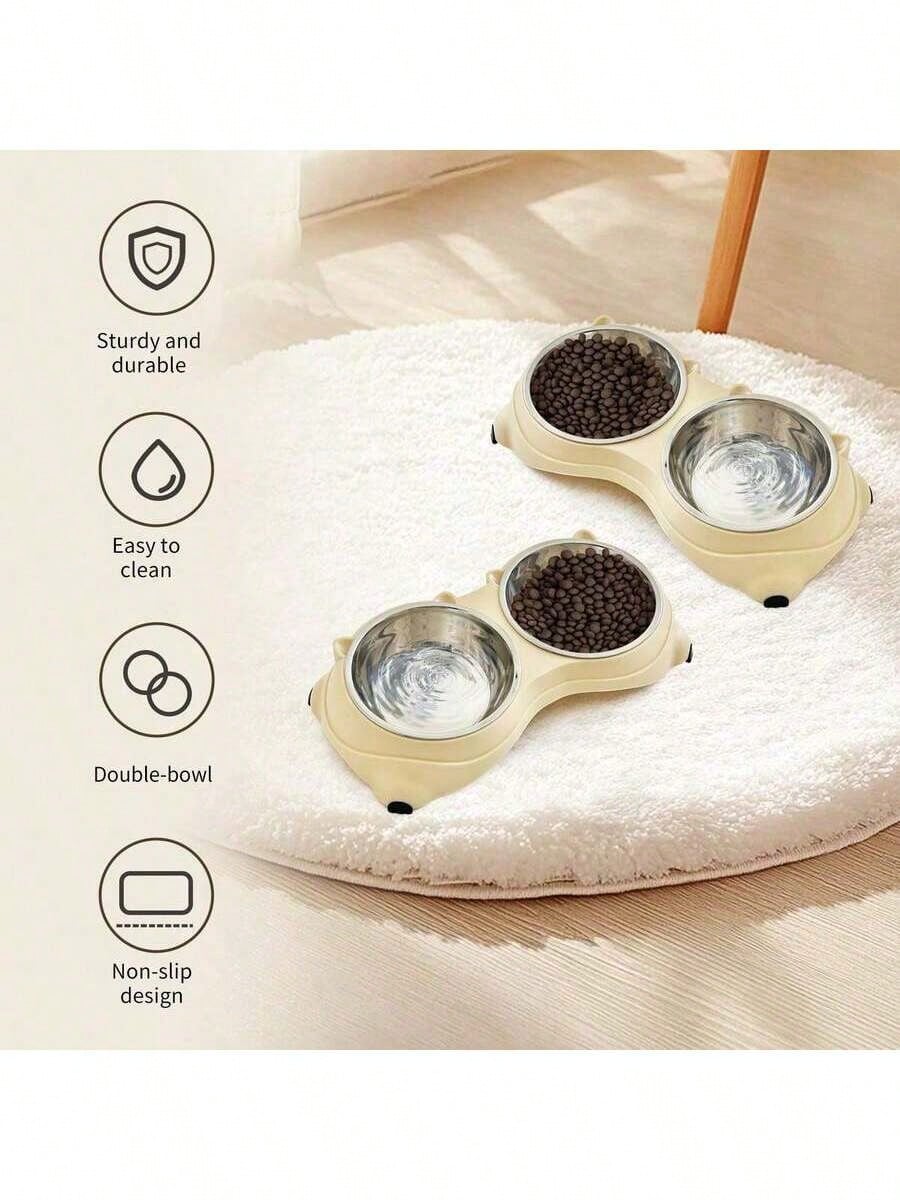 Double Stainless Steel Pet Bowl Set with Non-Slip Base | Easy-to-Clean Food & Water Feeding Bowls for Cats & Dogs | Indoor & Outdoor Use