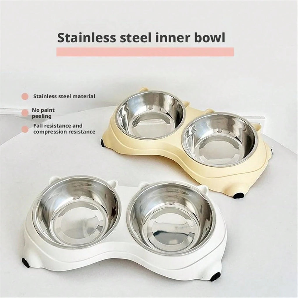 Double Stainless Steel Pet Bowl Set with Non-Slip Base | Easy-to-Clean Food & Water Feeding Bowls for Cats & Dogs | Indoor & Outdoor Use