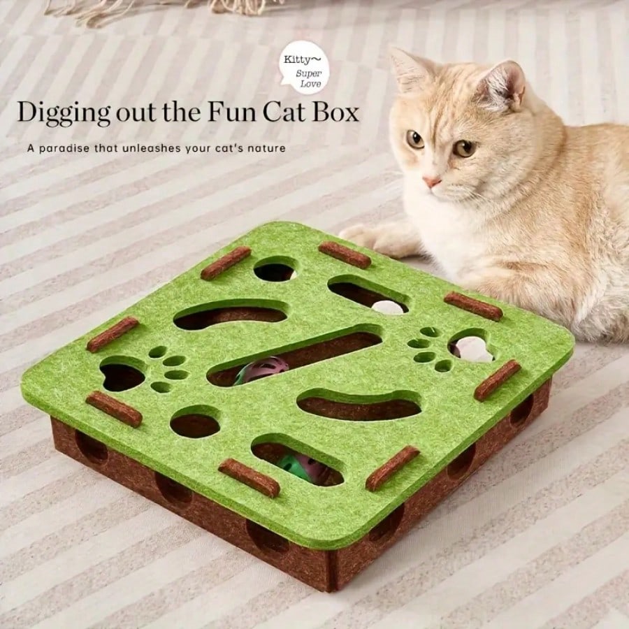 Interactive Cat Puzzle Toy Set with Maze Tunnel & Bell Balls (2 Pieces) | Durable Felt Indoor Cat Enrichment Toy | No Batteries Required