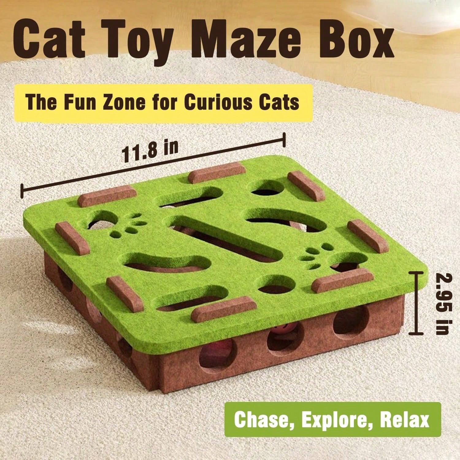 Interactive Cat Puzzle Toy Set with Maze Tunnel & Bell Balls (2 Pieces) | Durable Felt Indoor Cat Enrichment Toy | No Batteries Required
