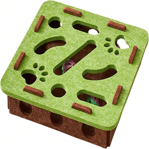 Interactive Cat Puzzle Toy Set with Maze Tunnel & Bell Balls (2 Pieces) | Durable Felt Indoor Cat Enrichment Toy | No Batteries Required