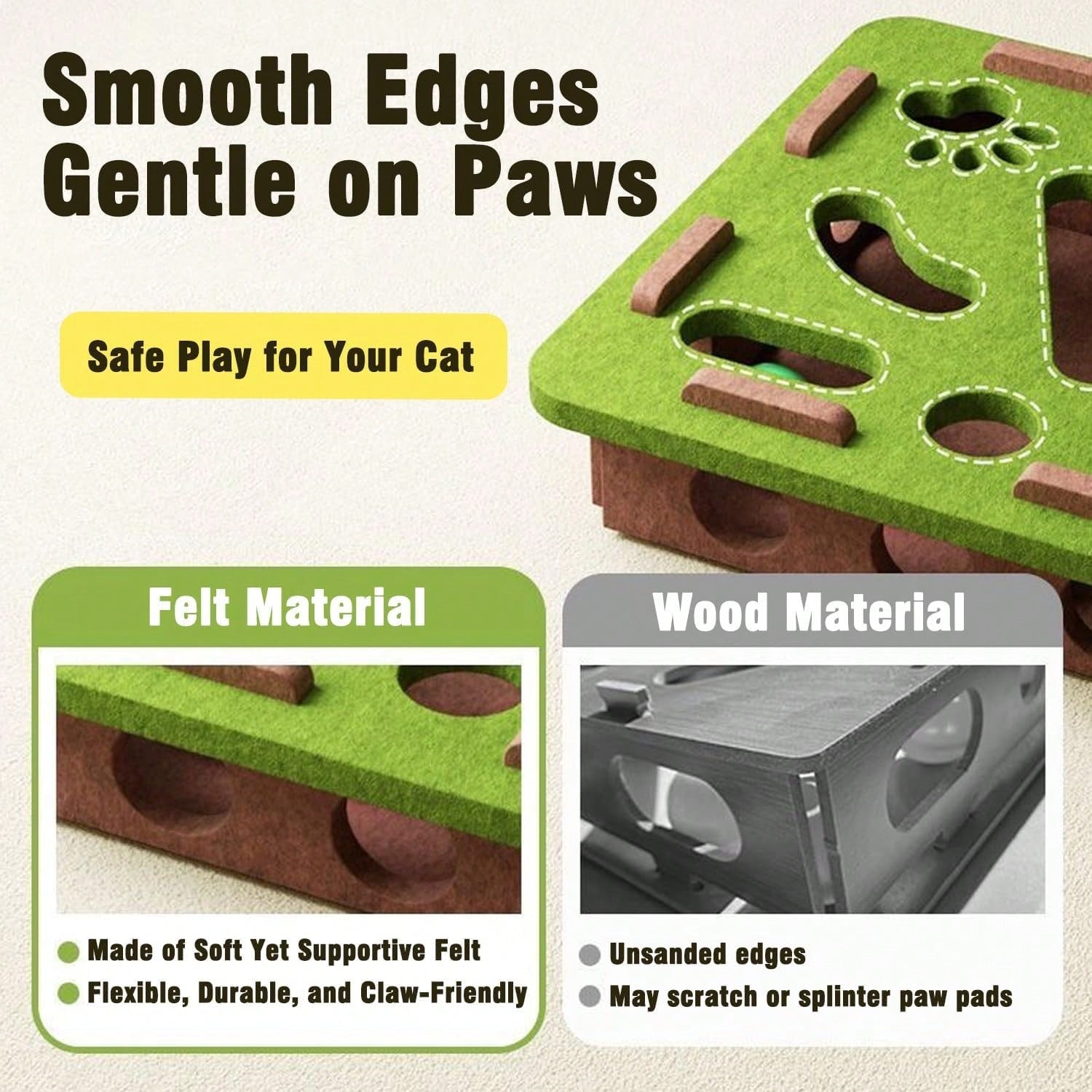 Interactive Cat Puzzle Toy Set with Maze Tunnel & Bell Balls (2 Pieces) | Durable Felt Indoor Cat Enrichment Toy | No Batteries Required