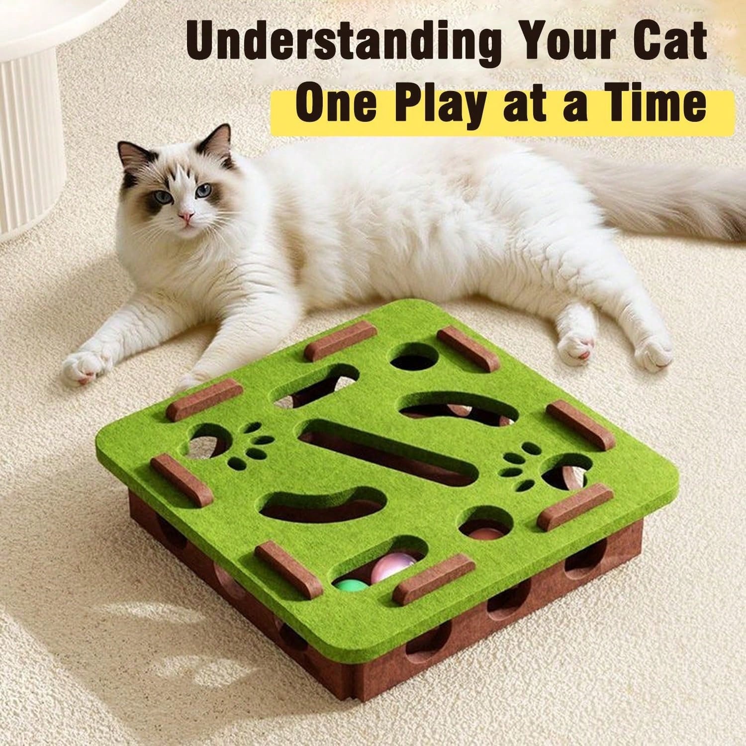 Interactive Cat Puzzle Toy Set with Maze Tunnel & Bell Balls (2 Pieces) | Durable Felt Indoor Cat Enrichment Toy | No Batteries Required