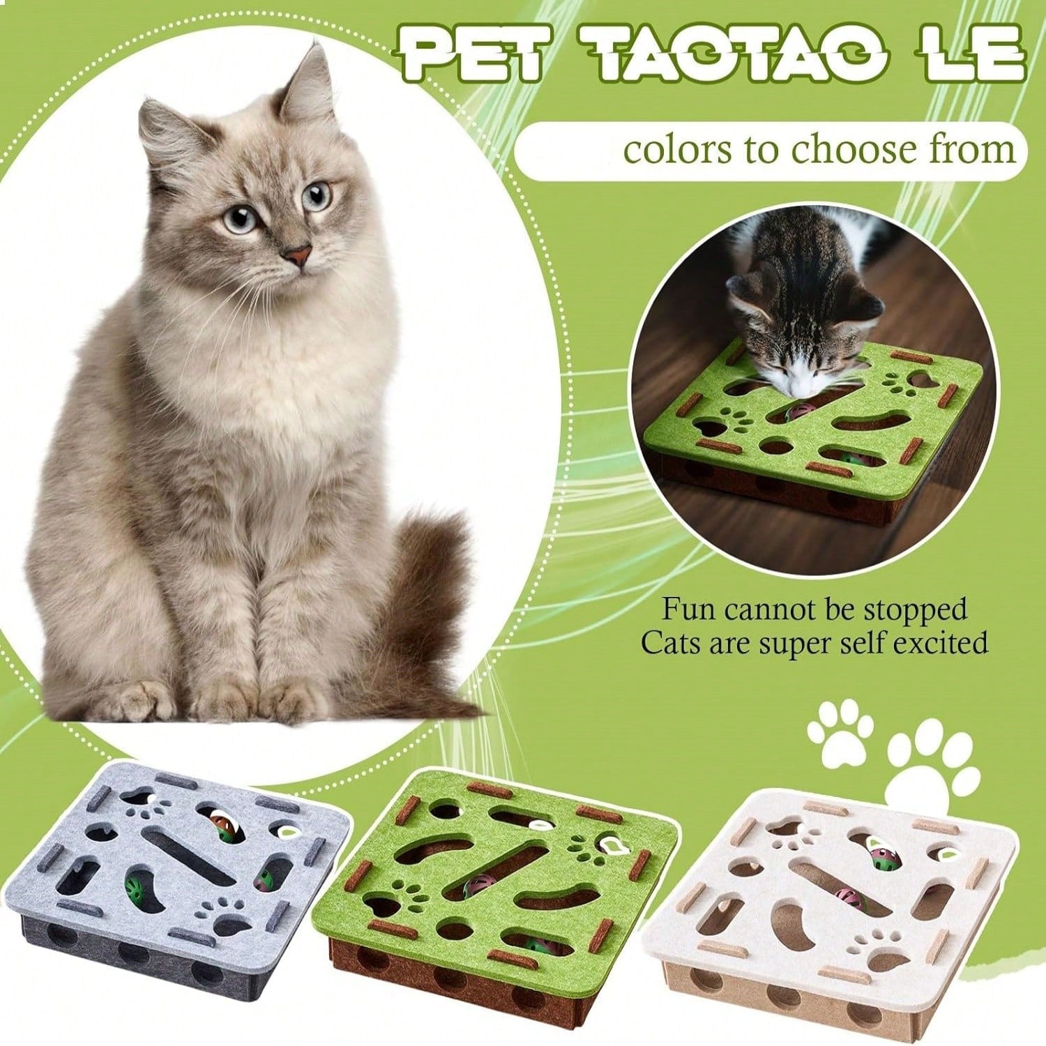 Interactive Cat Puzzle Toy Set with Maze Tunnel & Bell Balls (2 Pieces) | Durable Felt Indoor Cat Enrichment Toy | No Batteries Required