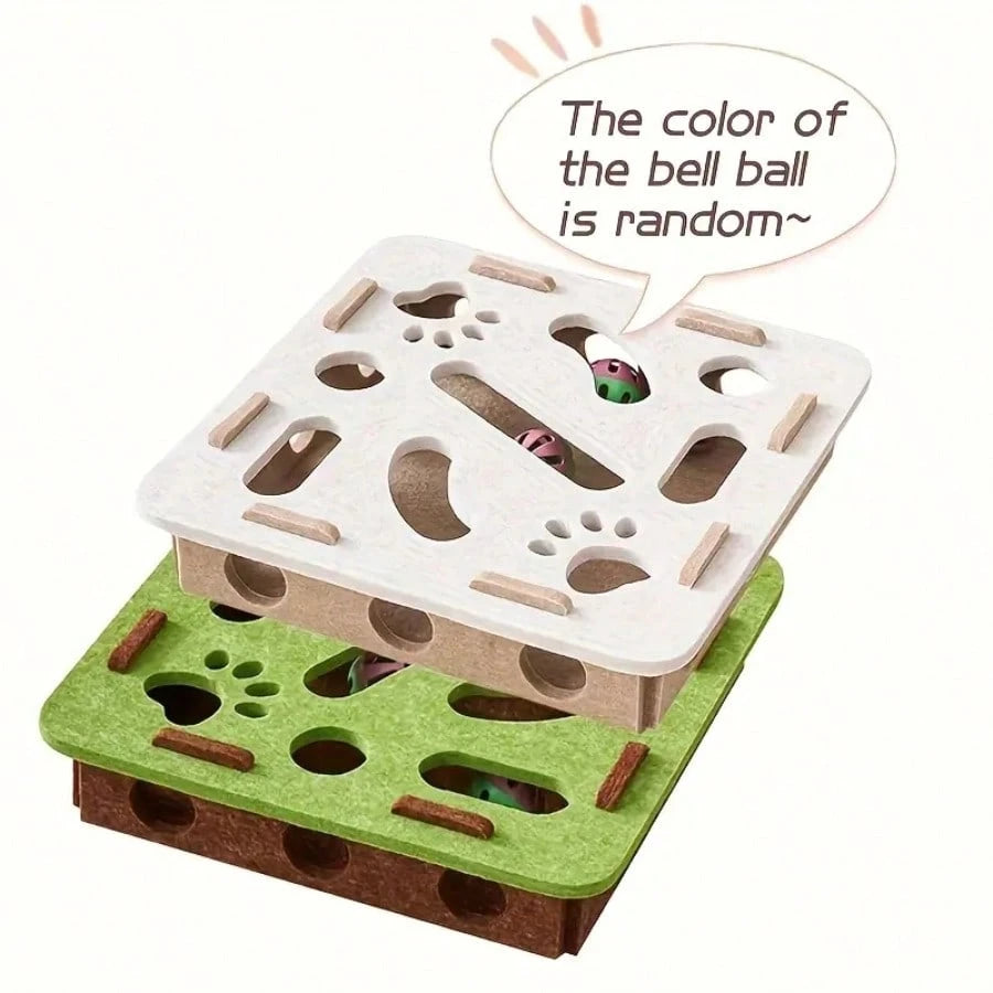 Interactive Cat Puzzle Toy Set with Maze Tunnel & Bell Balls (2 Pieces) | Durable Felt Indoor Cat Enrichment Toy | No Batteries Required