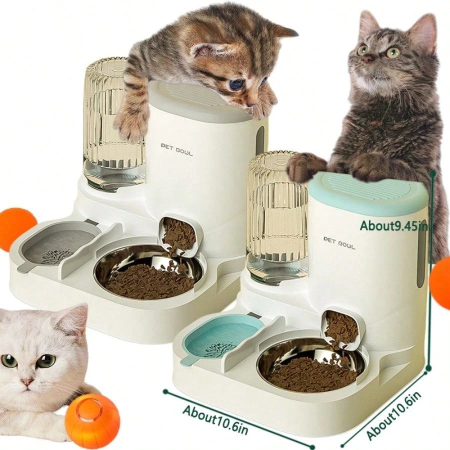 2-in-1 Automatic Cat Water Dispenser & Food Bowl Set | Detachable Washable Feeding Station for Indoor Cats