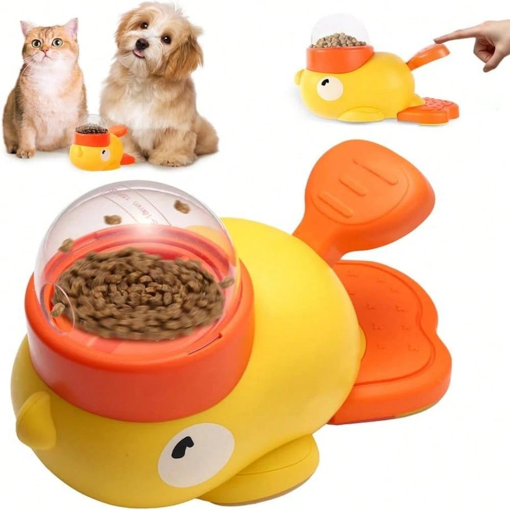 2-in-1 Interactive Slow Feeder Dog Bowl & Food Puzzle Toy | Duck-Shaped Treat Dispenser Anti-Gulping Feeding Bowl for Dogs (Yellow)