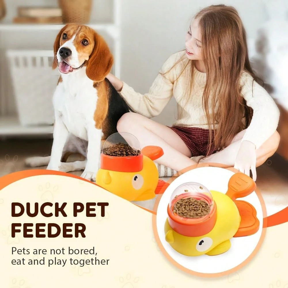 2-in-1 Interactive Slow Feeder Dog Bowl & Food Puzzle Toy | Duck-Shaped Treat Dispenser Anti-Gulping Feeding Bowl for Dogs (Yellow)
