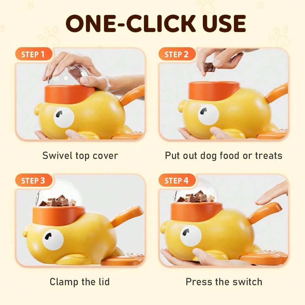 2-in-1 Interactive Slow Feeder Dog Bowl & Food Puzzle Toy | Duck-Shaped Treat Dispenser Anti-Gulping Feeding Bowl for Dogs (Yellow)