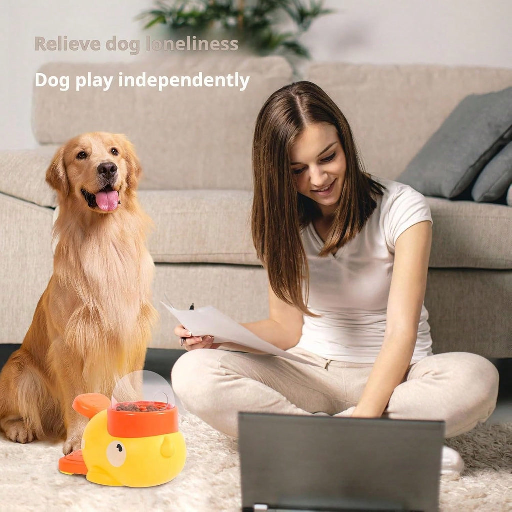 2-in-1 Interactive Slow Feeder Dog Bowl & Food Puzzle Toy | Duck-Shaped Treat Dispenser Anti-Gulping Feeding Bowl for Dogs (Yellow)