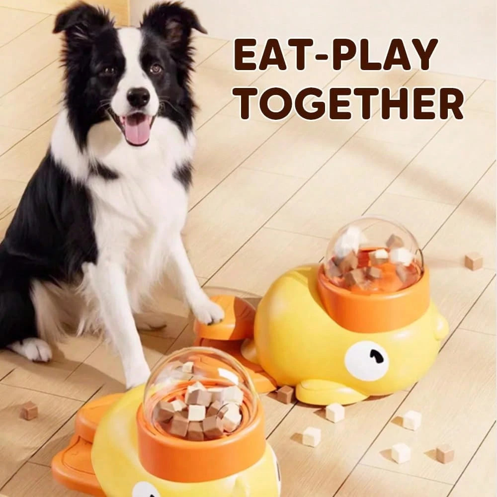 2-in-1 Interactive Slow Feeder Dog Bowl & Food Puzzle Toy | Duck-Shaped Treat Dispenser Anti-Gulping Feeding Bowl for Dogs (Yellow)