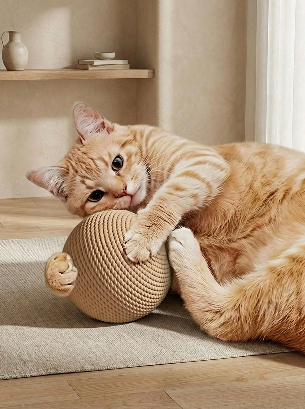 PETSIN Cat Toys Sisal Ball with Bell Rattle | Interactive Self-Entertaining Chew Toy for Indoor Cats & Kittens