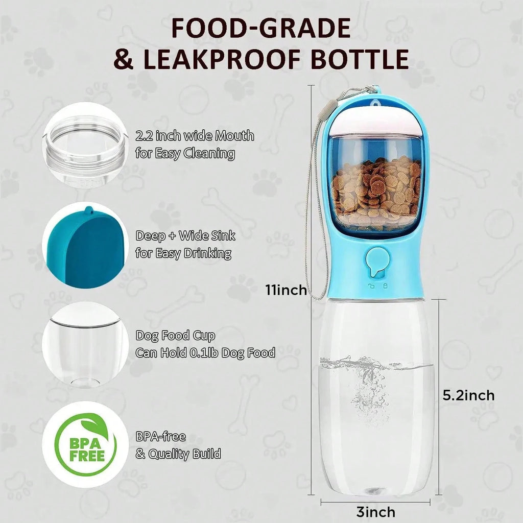 Portable Dog Water Bottle with Food Container & Collapsible Bowl | 3-in-1 Travel Pet Water Dispenser for Dogs & Cats