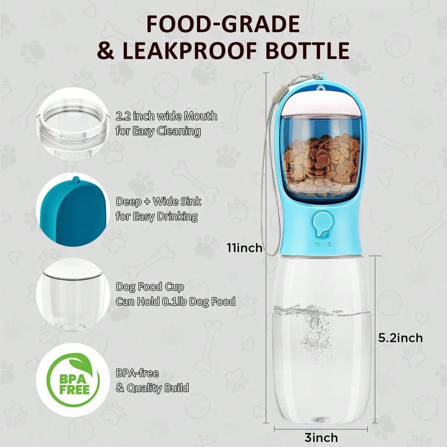 Portable Dog Water Bottle with Food Container & Collapsible Bowl | 3-in-1 Travel Pet Water Dispenser for Dogs & Cats