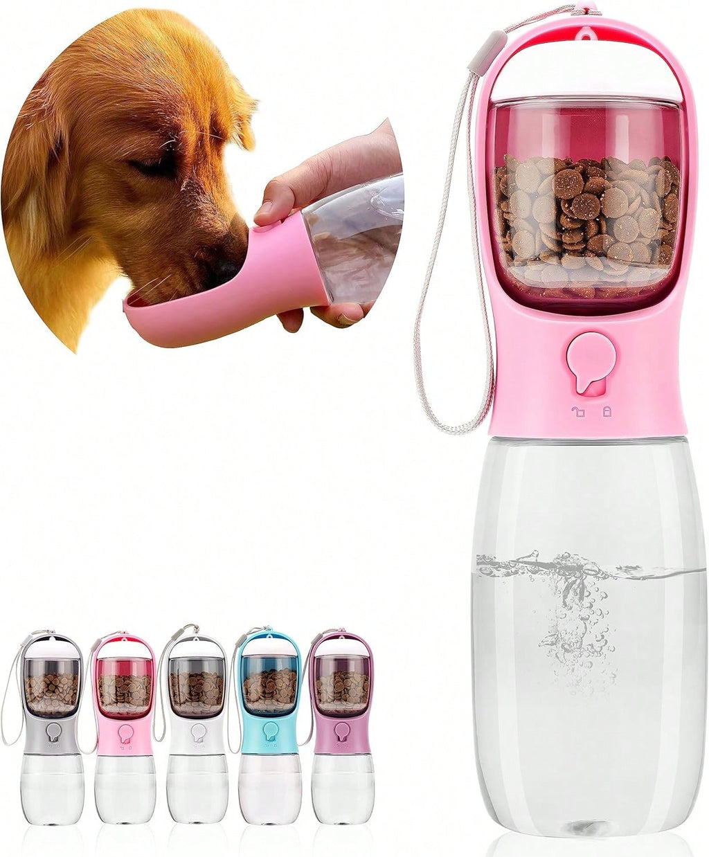 Portable Dog Water Bottle with Food Container & Collapsible Bowl | 3-in-1 Travel Pet Water Dispenser for Dogs & Cats
