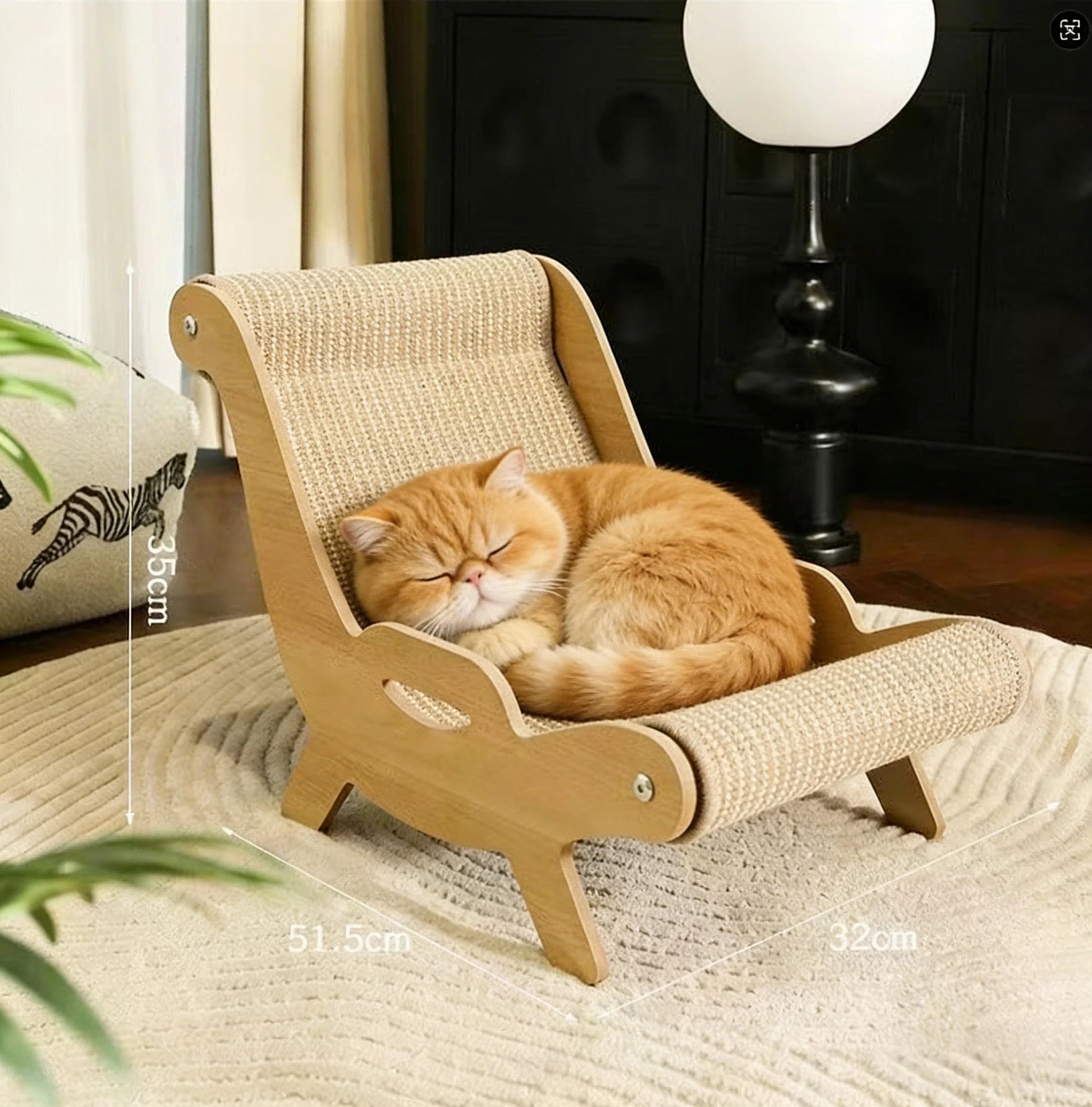 2-in-1 Wooden Cat Scratcher Lounge Bed – Durable Sisal Cat Scratching Chair & Ergonomic Cat Lounger for Indoor Cats, Claw Care & Napping Furniture