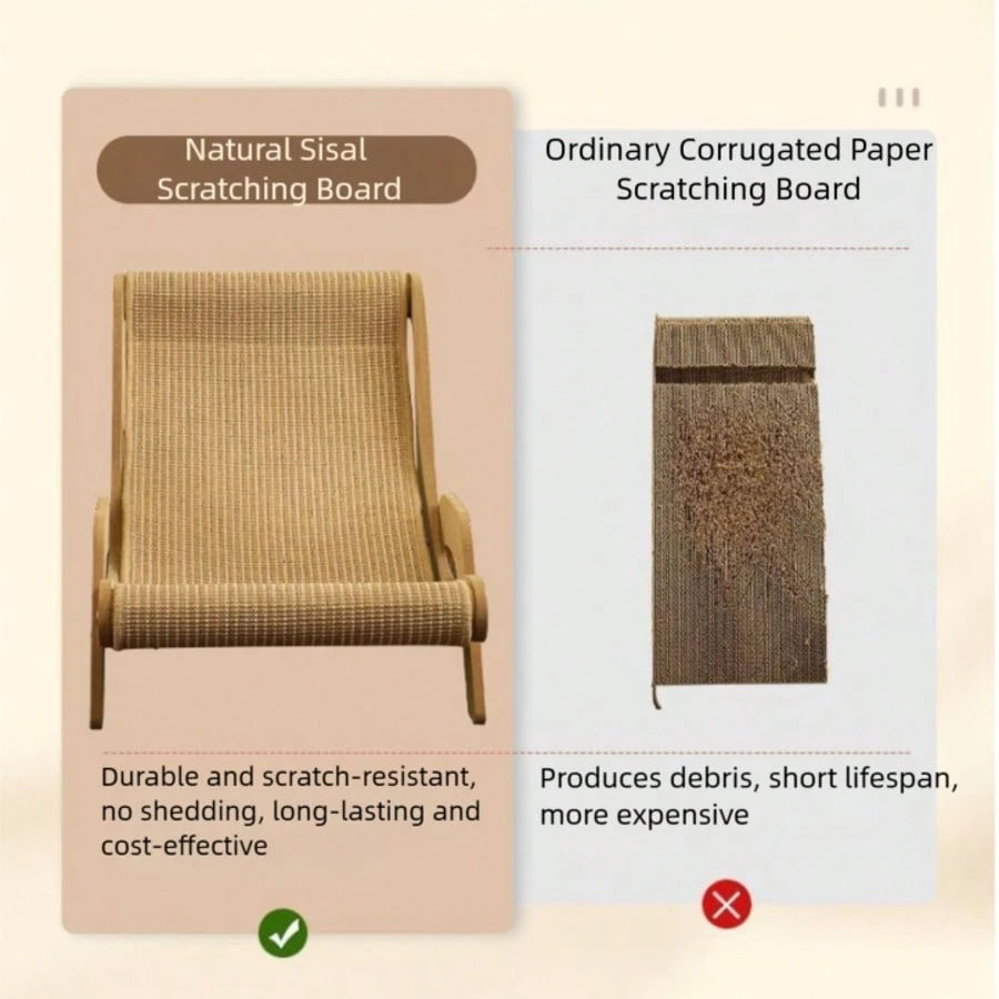 2-in-1 Wooden Cat Scratcher Lounge Bed – Durable Sisal Cat Scratching Chair & Ergonomic Cat Lounger for Indoor Cats, Claw Care & Napping Furniture