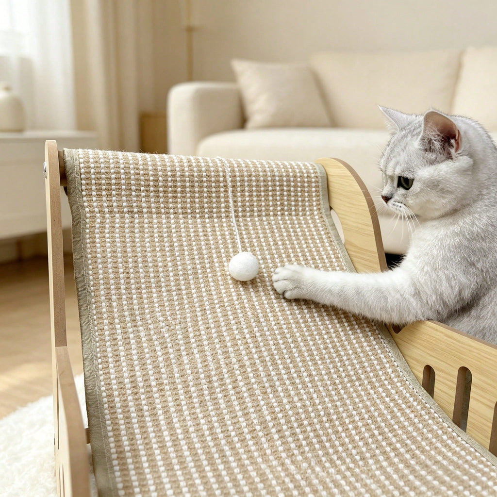 2-in-1 Wooden Cat Scratcher Lounge Bed – Durable Sisal Cat Scratching Chair & Ergonomic Cat Lounger for Indoor Cats, Claw Care & Napping Furniture