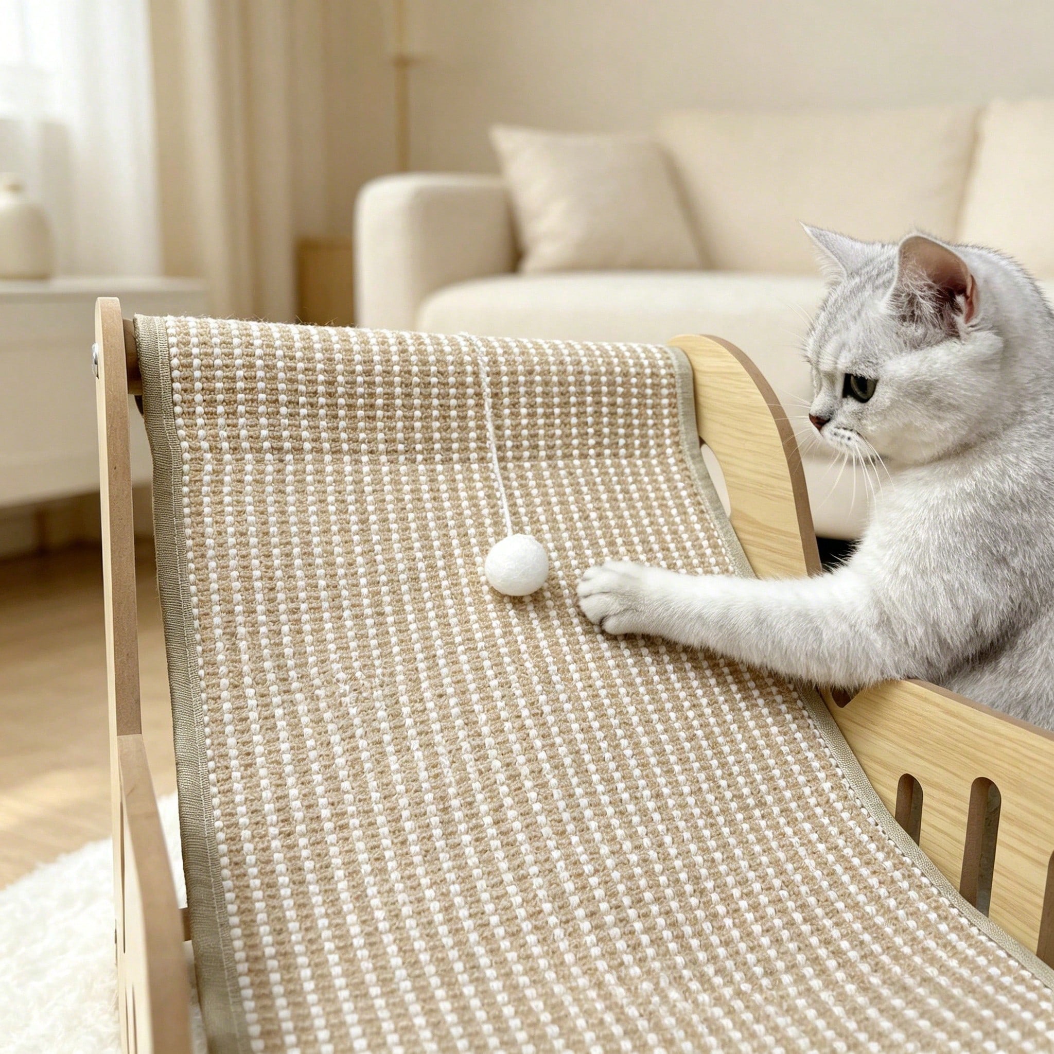 2-in-1 Wooden Cat Scratcher Lounge Bed – Durable Sisal Cat Scratching Chair & Ergonomic Cat Lounger for Indoor Cats, Claw Care & Napping Furniture
