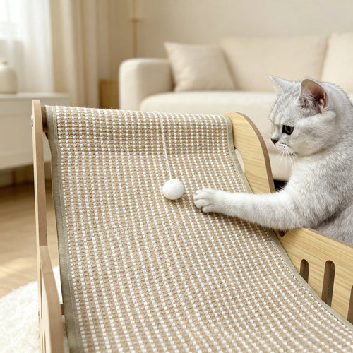 2-in-1 Wooden Cat Scratcher Lounge Bed – Durable Sisal Cat Scratching Chair & Ergonomic Cat Lounger for Indoor Cats, Claw Care & Napping Furniture