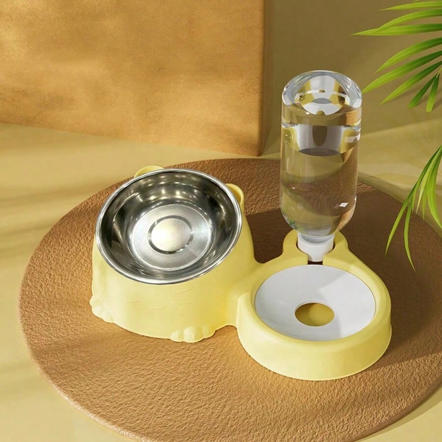 2-in-1 Pet Double Bowl with Automatic Water Dispenser Bottle – Food & Water Feeding Station for Cats and Dogs