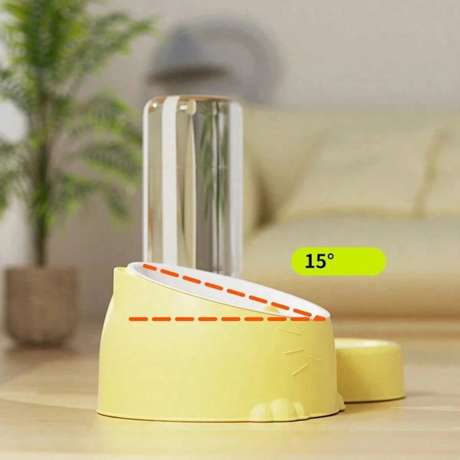 2-in-1 Pet Double Bowl with Automatic Water Dispenser Bottle – Food & Water Feeding Station for Cats and Dogs