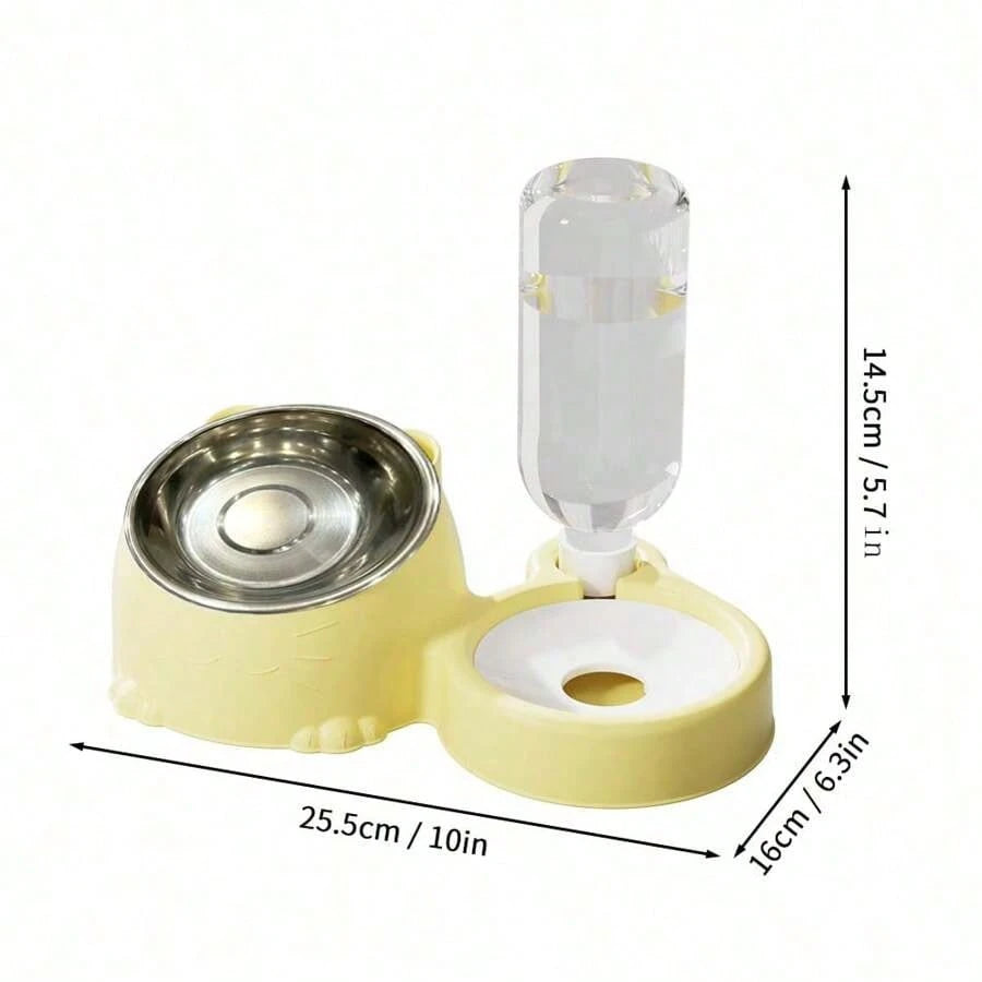 2-in-1 Pet Double Bowl with Automatic Water Dispenser Bottle – Food & Water Feeding Station for Cats and Dogs