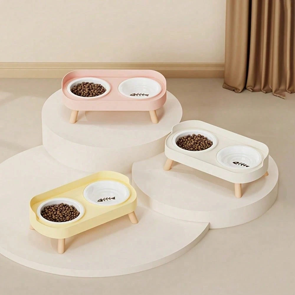 Elevated Double Bowl Pet Feeder for Cats & Dogs – Non-Slip Food & Water Station with Easy-Clean Bowls for Small & Medium Pets