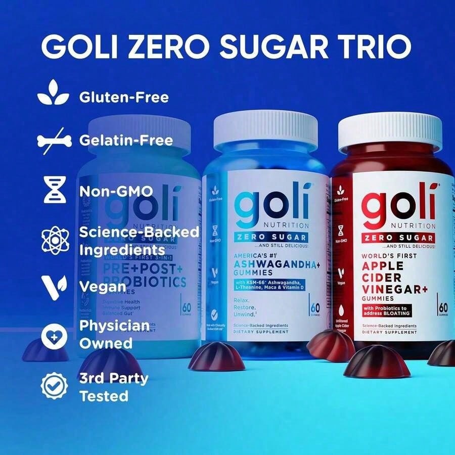 Goli 3-in-1 Zero Sugar Gut & Stress Gummies (ACV + Probiotics)