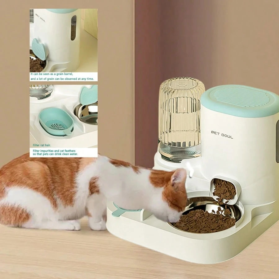 2-in-1 Automatic Cat Water Dispenser & Food Bowl Set | Detachable Washable Feeding Station for Indoor Cats